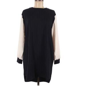 B+ab Navy Blue Pinstriped Long Sleeve Dark Academia Dress Women S Classic Preppy